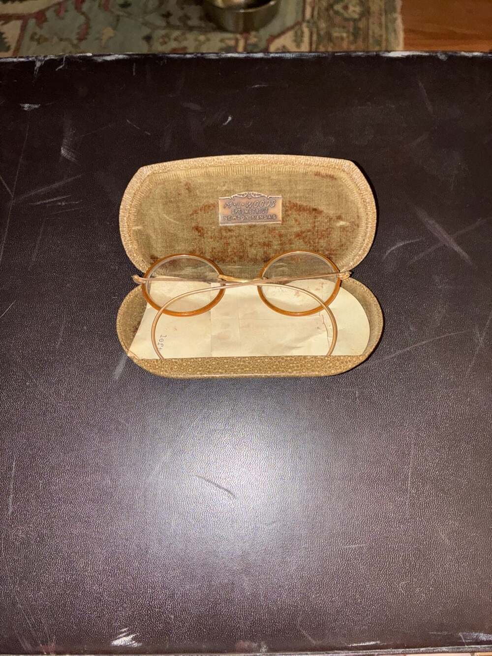 Antique 1920s Round Windsor Style Spectacles and Case from M.L. Woods Optometris